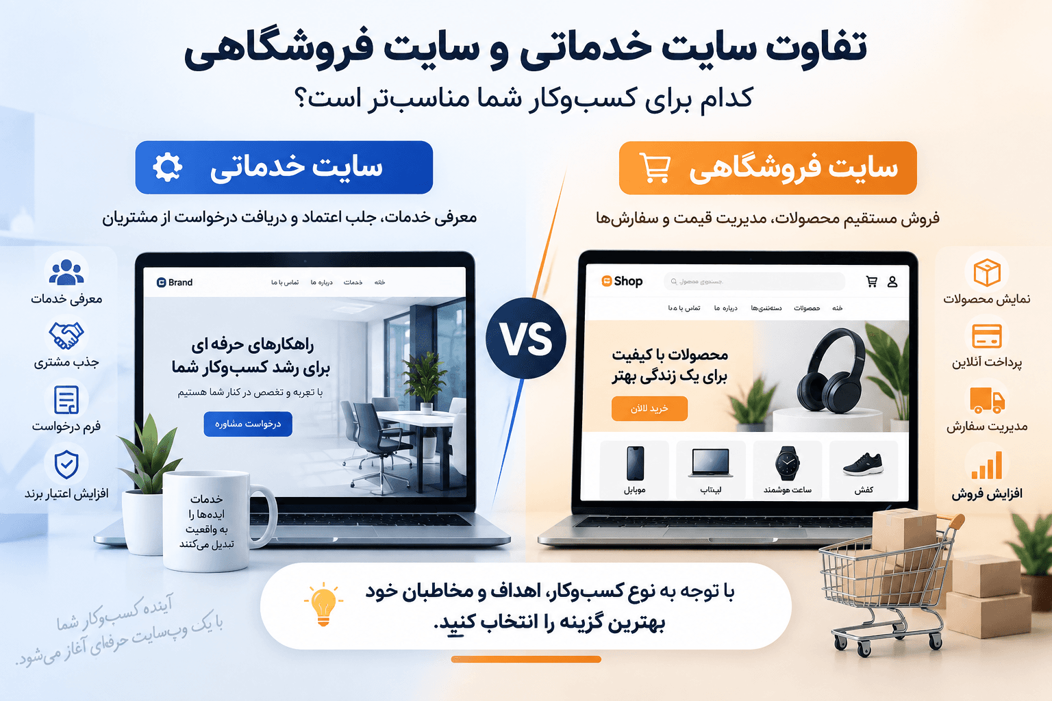 تفاوت سایت خدماتی و سایت فروشگاهی؛ کدام برای کسبوکار شما مناسبتر است؟